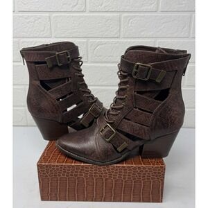 Coconuts 🔥Getty Snake Skin🤑Boots Brown Buckle Lace Up Grunge Fairy Cut Out 10